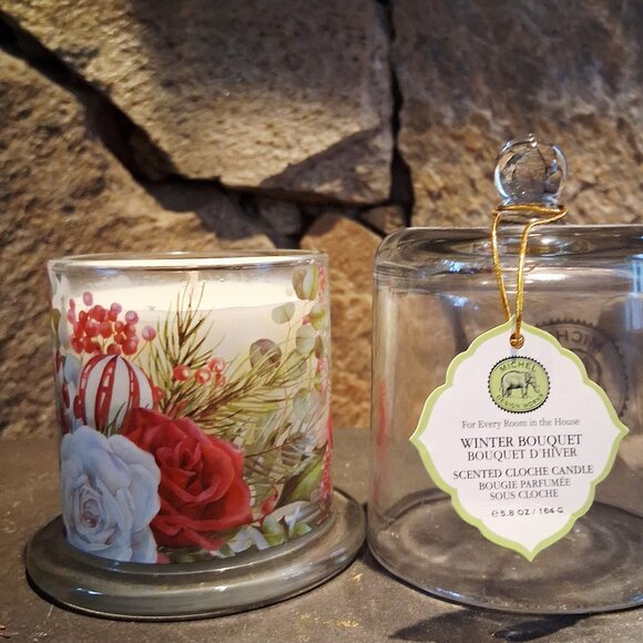 Michel Designs Works glass candle cloche Winter Bouquet - Picture 3 of 8